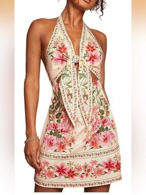 NWT Floral Halter Tie-Front Maxi Dress in Blush Pink Size Medium